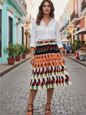 J Crew Pleated Colorblock Midi Skirt - Multi Color Size 0